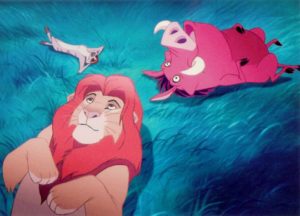 Timon Pumbaa and Simba looking at the stars