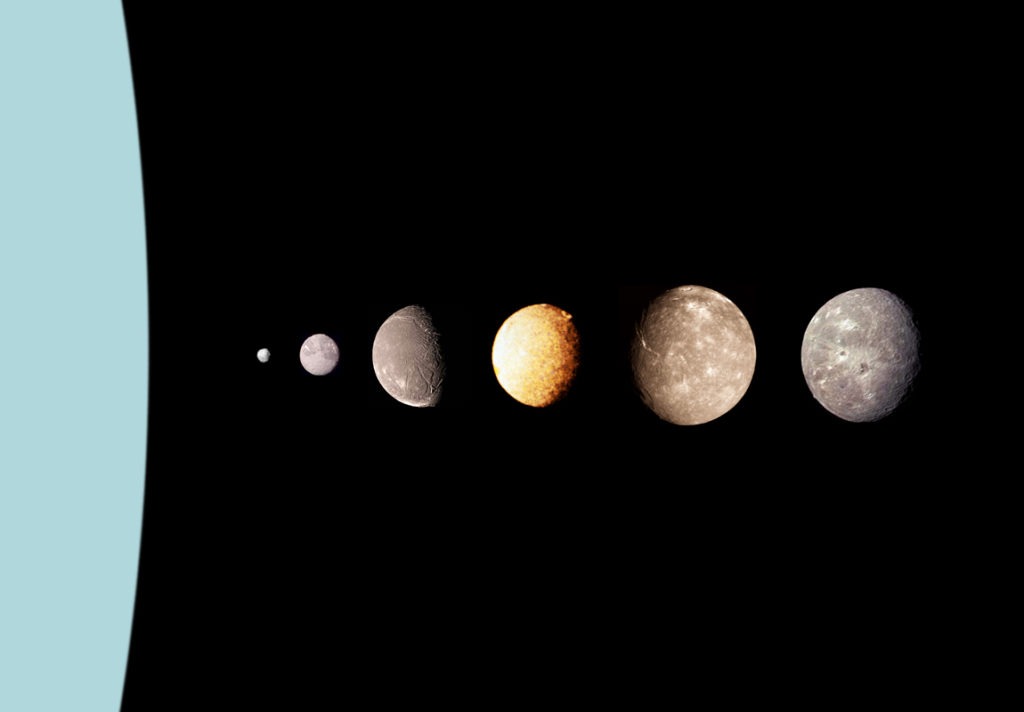 a picture of Uranus and some of its moons.