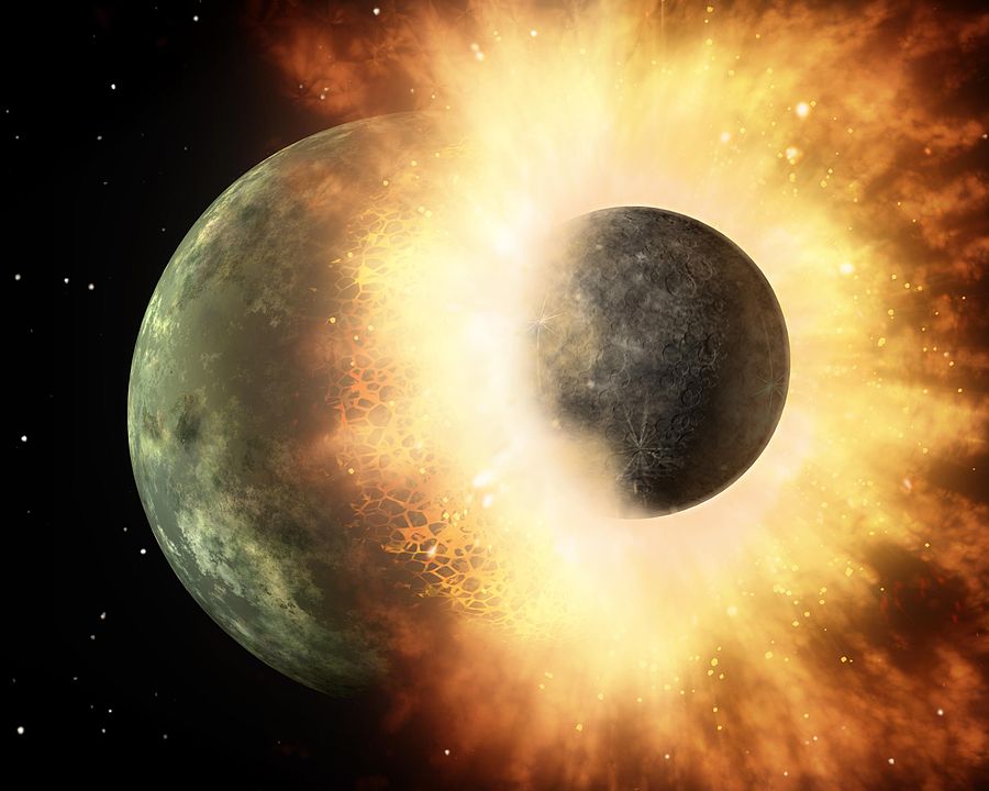 artistic rendition of the collision between earth and theia