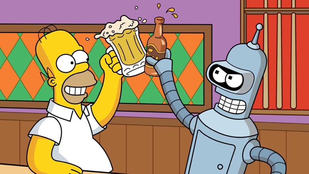 homer simpson drinking beer with bender