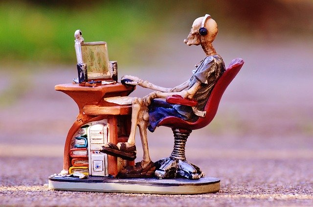 skeleton on a computer